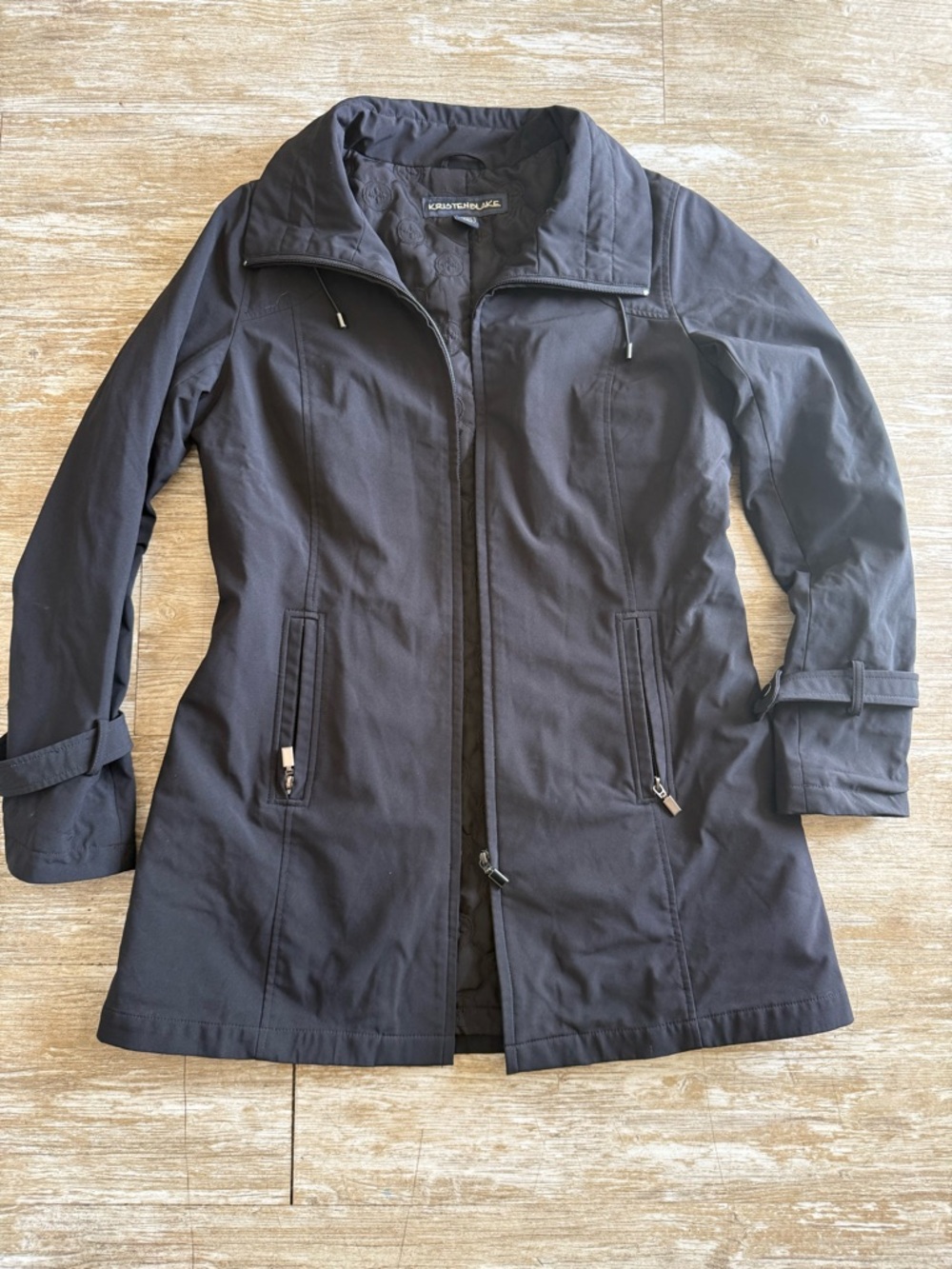 Kristen Blake Black Lightweight Trench Coat with Zip Front